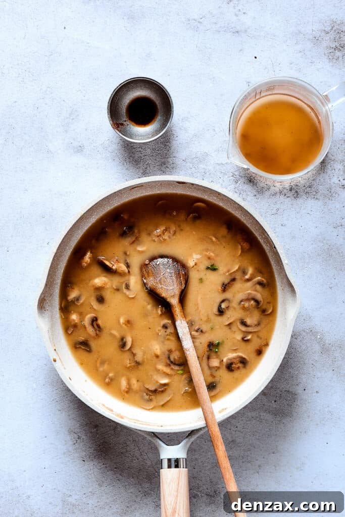 Mushroom sauce in a skillet.