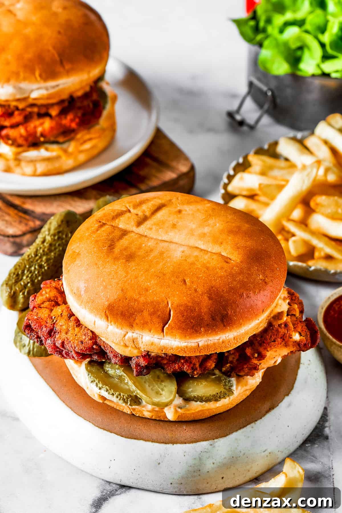 A chicken sandwich on a soft bun.