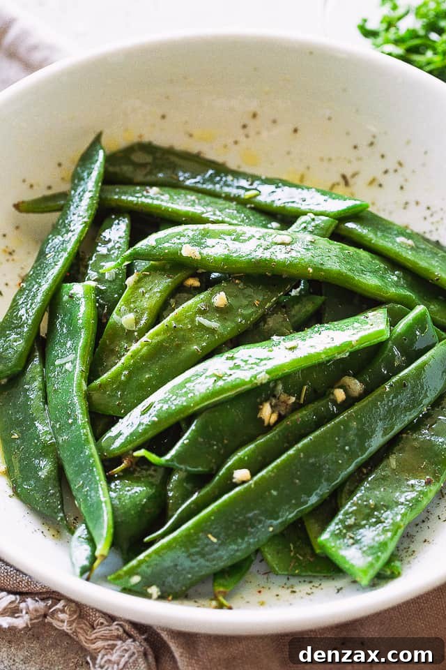 Blanched Italian Flat Beans served in a large white bowl.