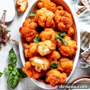 Overhead view of a serving bowl full of mac and cheese bites, next to more of them and garnished with fresh herbs.
