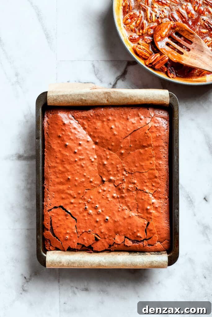 The baked brownies are shown in the pan.