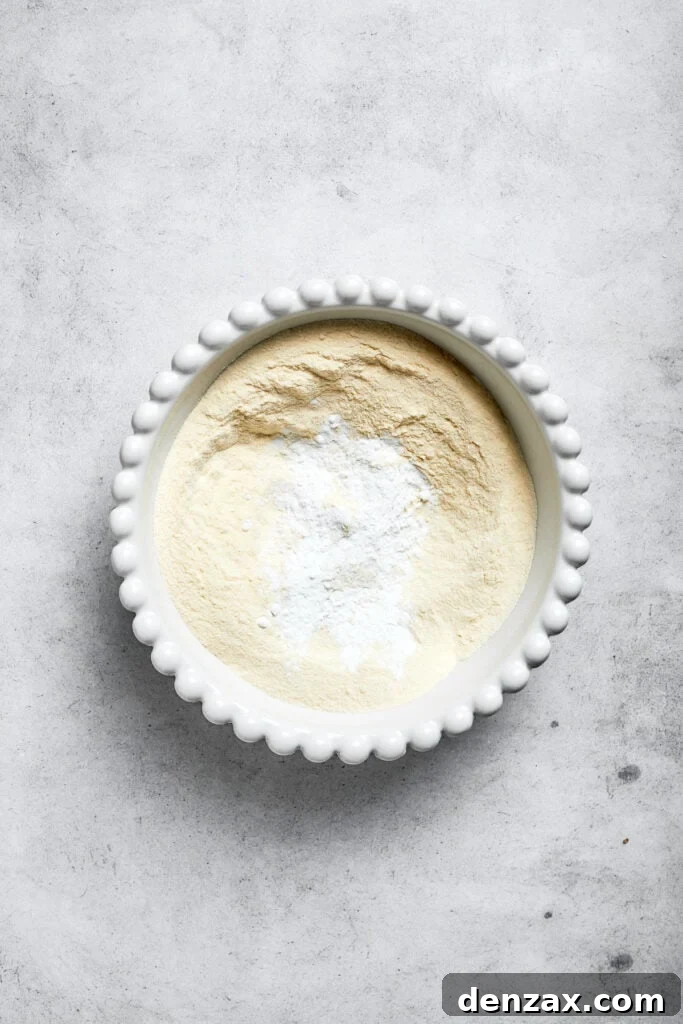 Combine flour, baking powder, and salt. The dry mixture for the cake in a bowl.