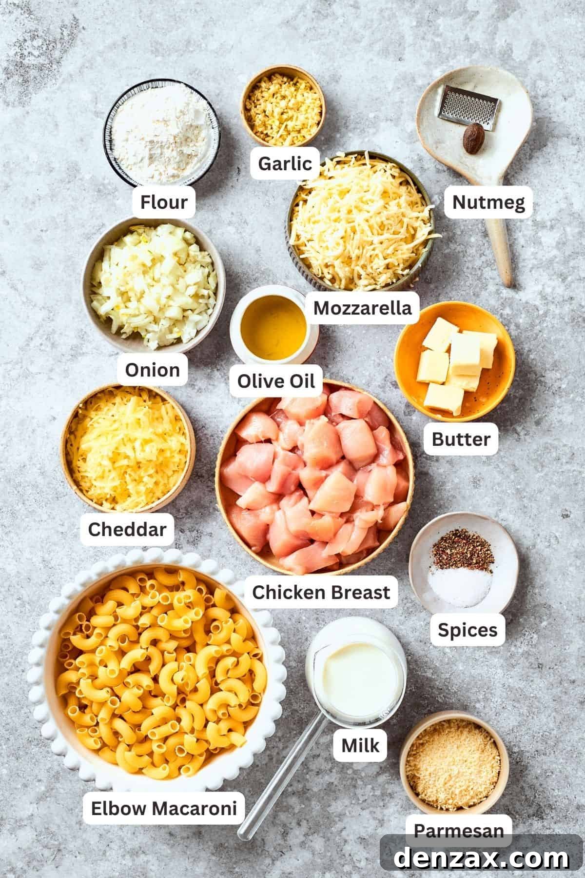 Ingredients for chicken mac and cheese