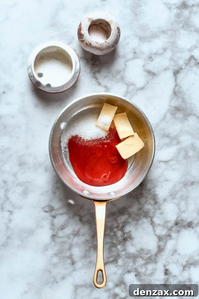 The sauce ingredients are added to a pot.