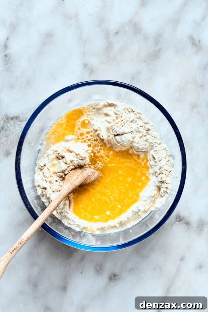 Water and olive oil are mixed in.
