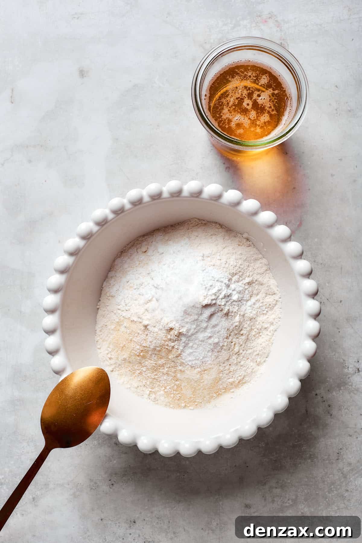 The batter mix is added to a bowl.