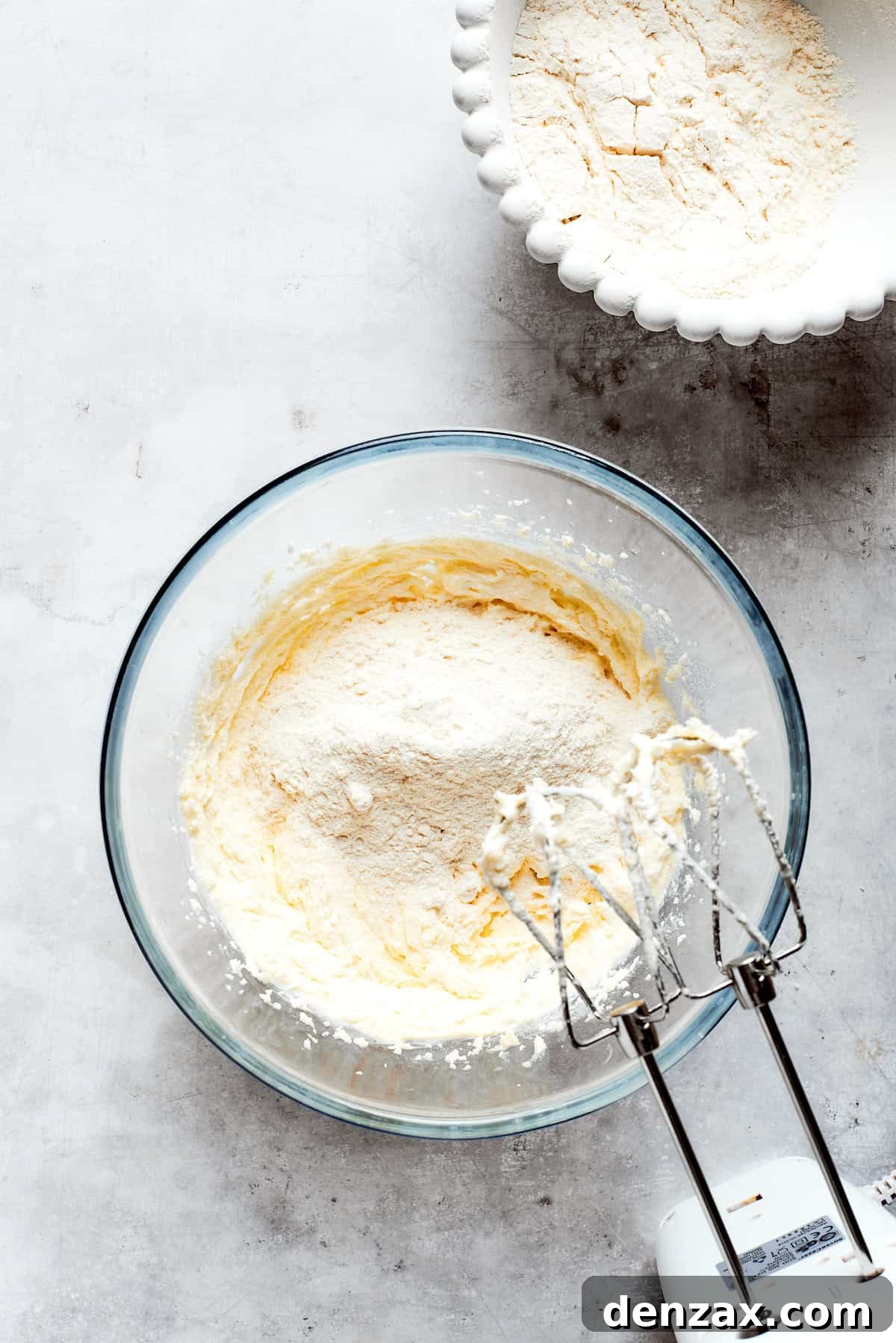 Sugar is mixed into the butter.