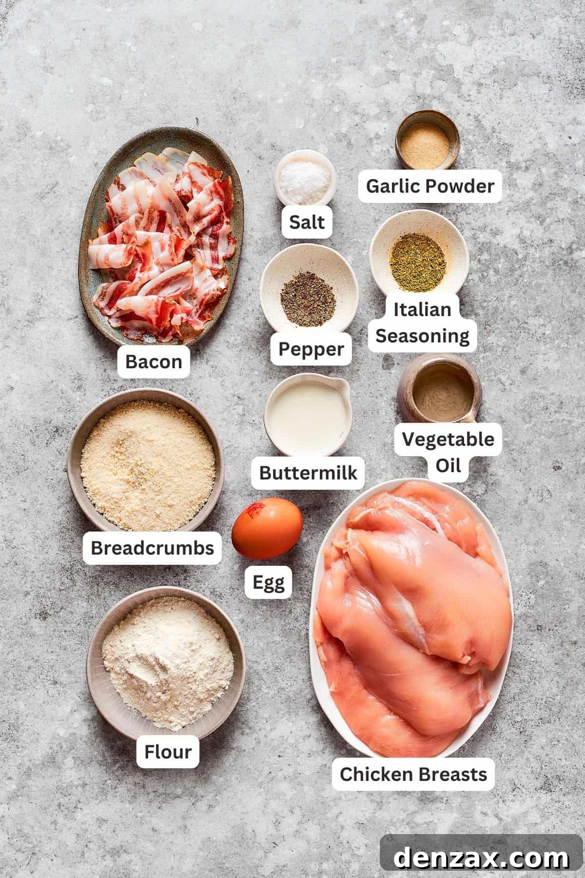 The ingredients for smothered chicken are text-labeled.