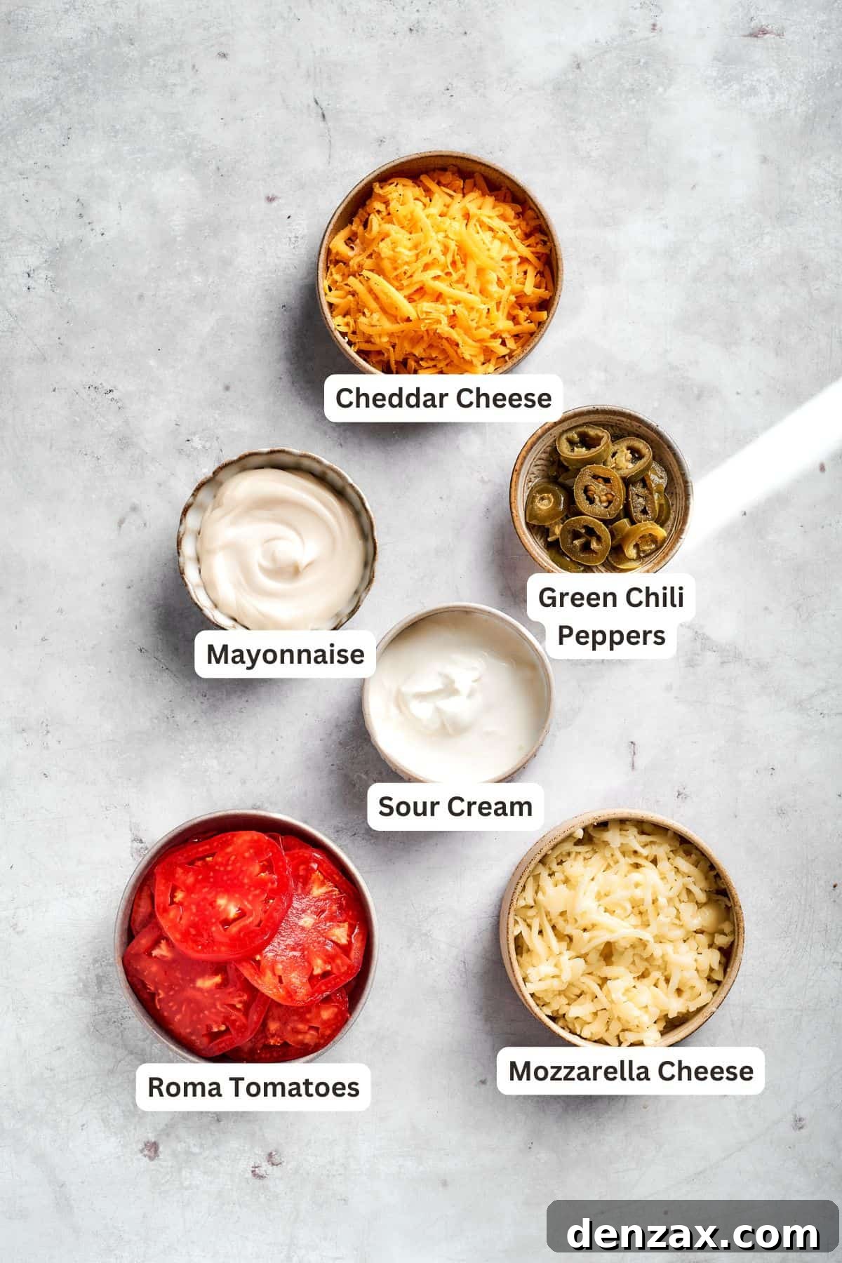 Ingredients for John Wayne Casserole. Ingredients for John Wayne Casserole in small bowls.