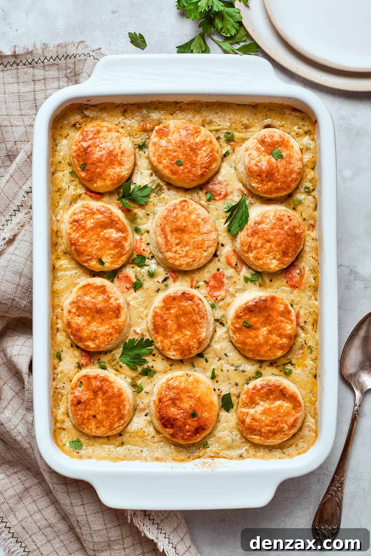 Baked chicken pot pie casserole.