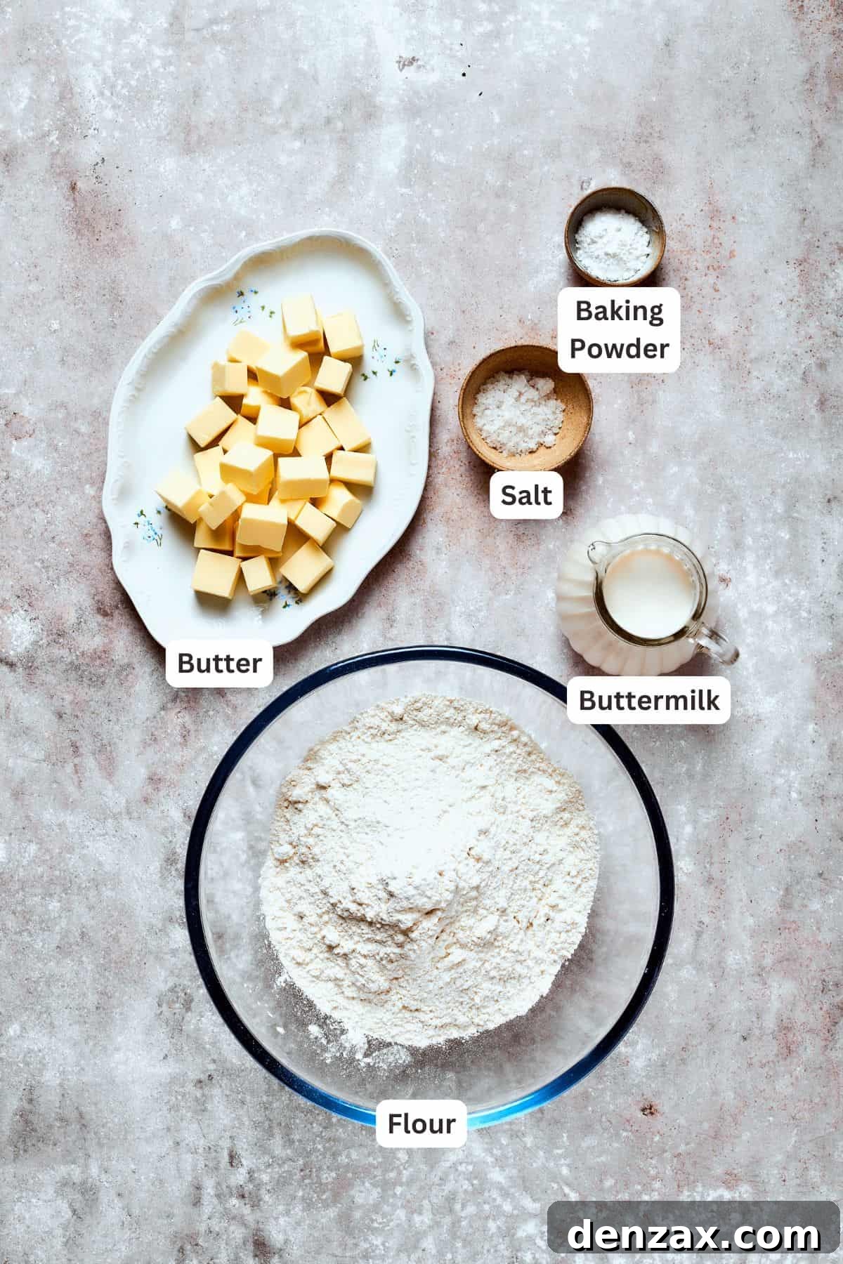 Ingredients for buttermilk biscuits.