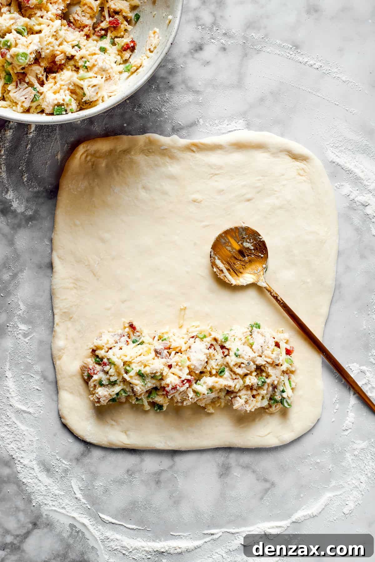 A little chicken filling added to pizza dough.