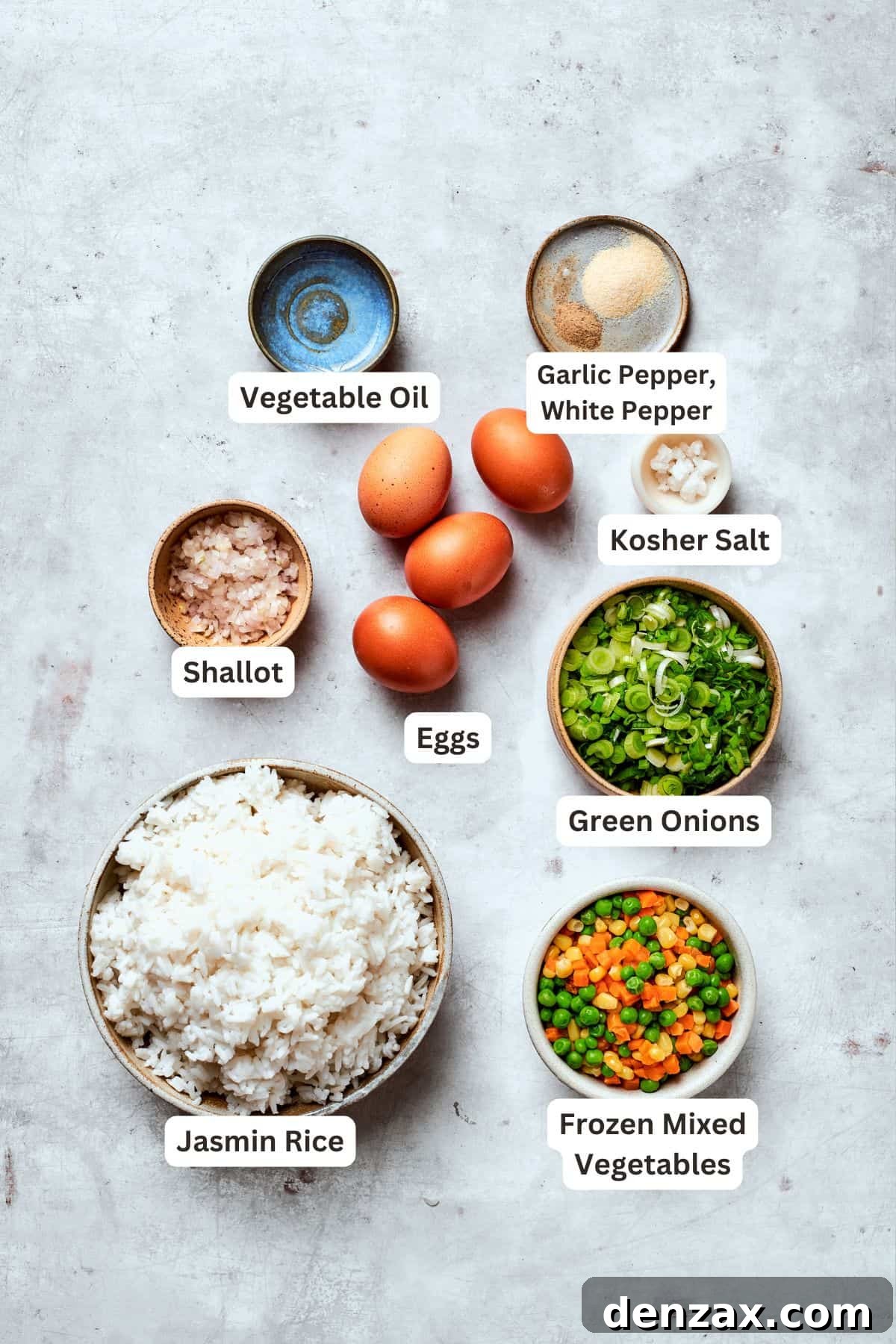 Ingredients for steak fried rice are text-labeled.