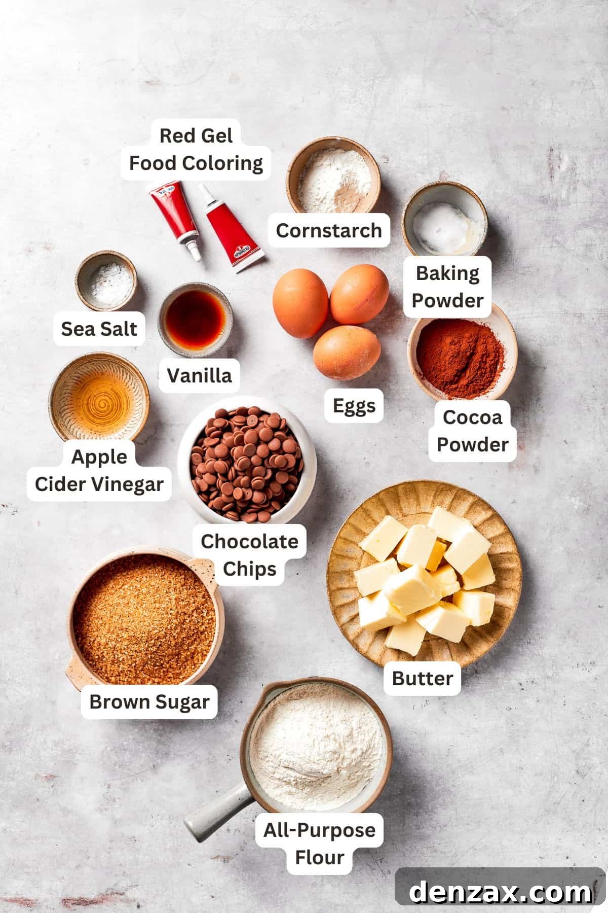 The ingredients for red velvet brownies are text-labeled.