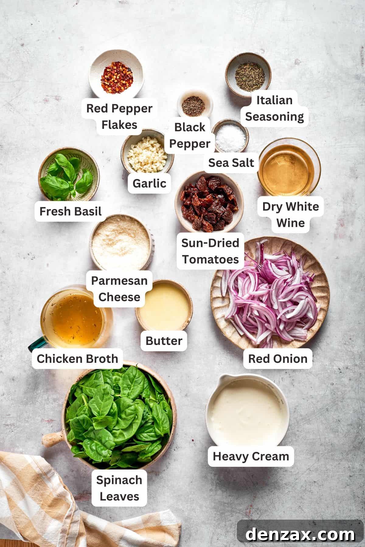 The ingredients for marry me chicken pasta are text-labeled.