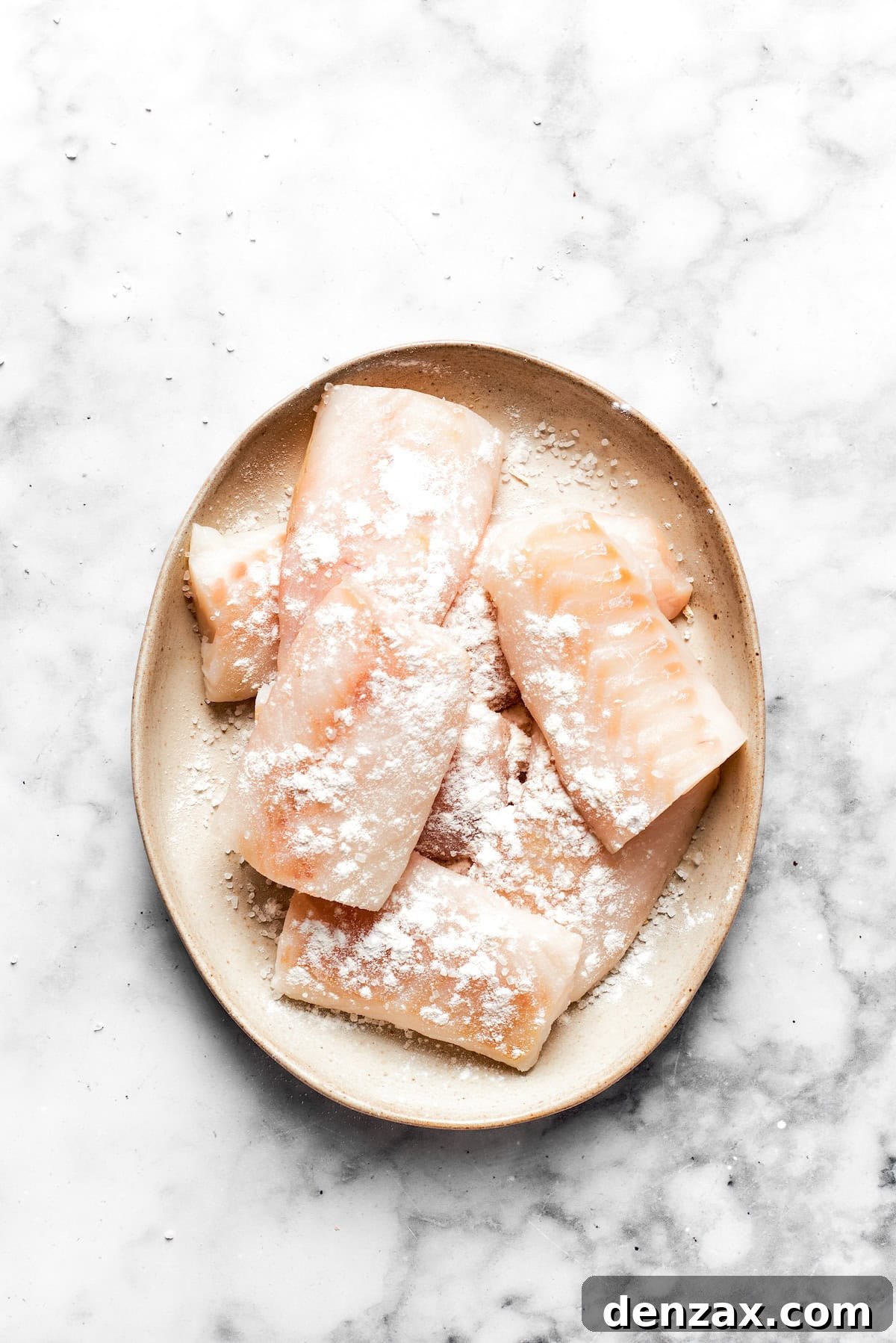 Pieces of fish dredged in flour.