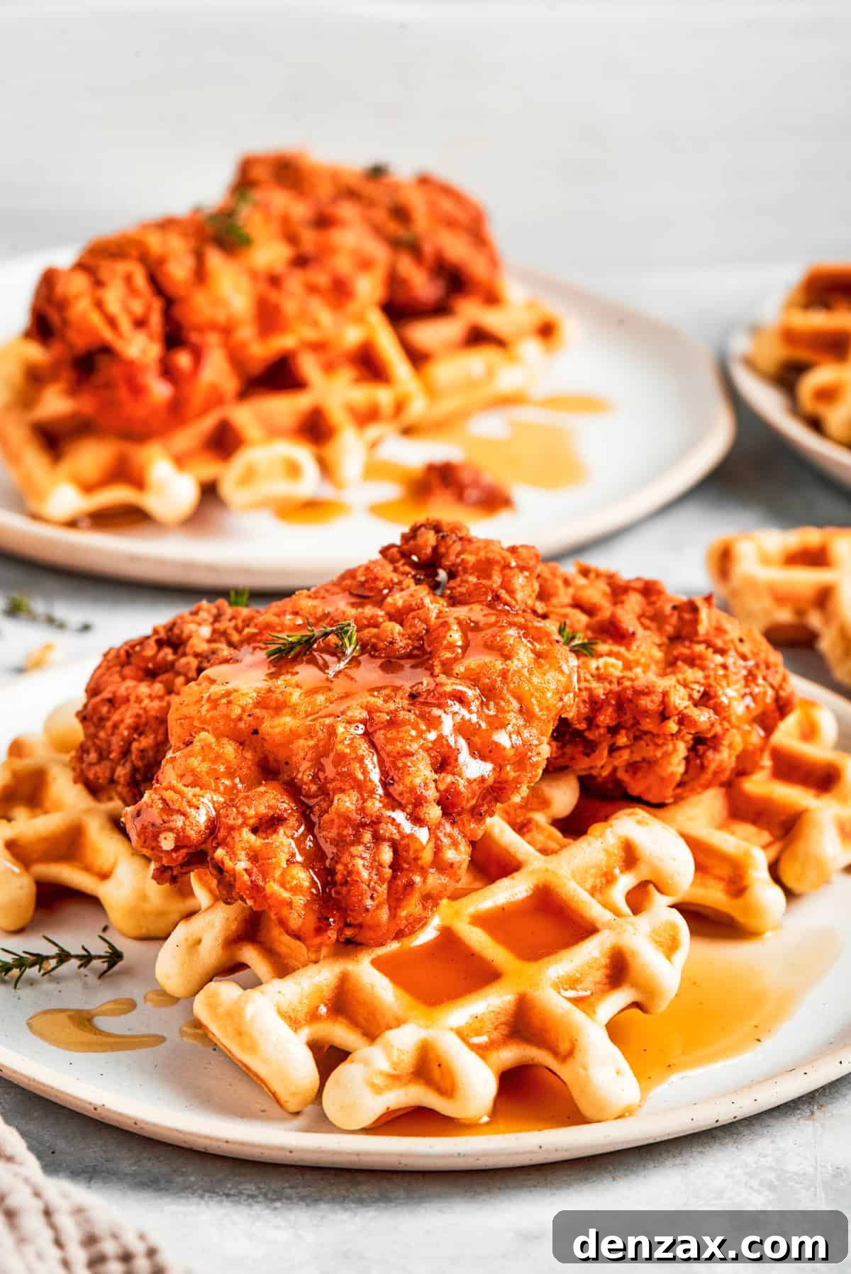 Fried chicken served over a waffle.