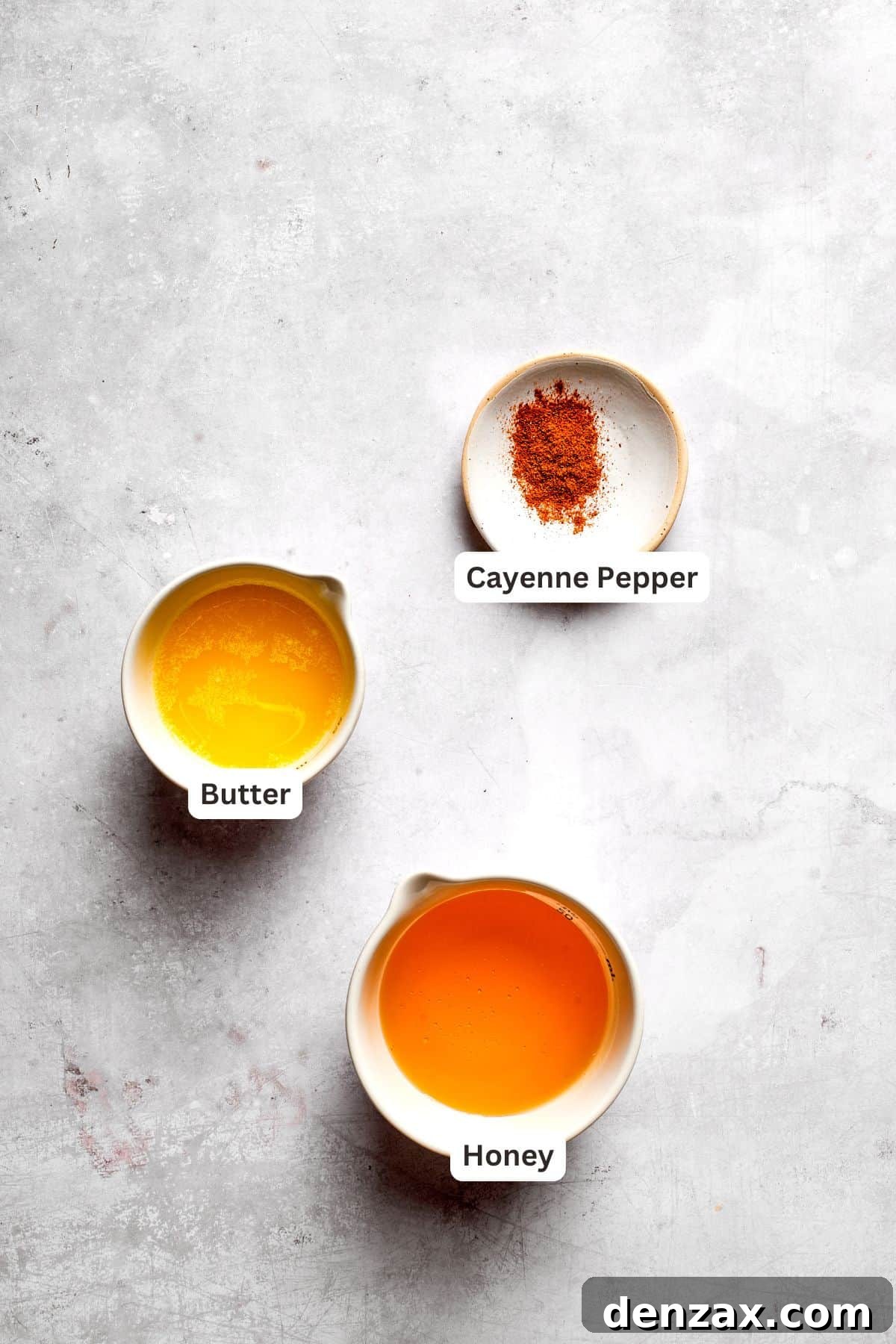 Honey butter sauce ingredients are text-labeled.
