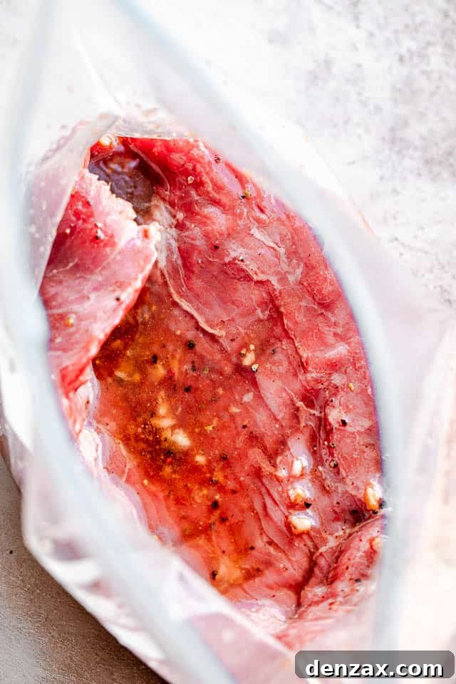 steak in marinade inside ziploc bag