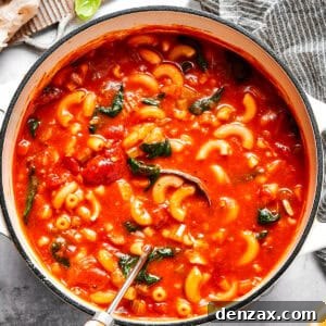 A pot of tomato Florentine soup.