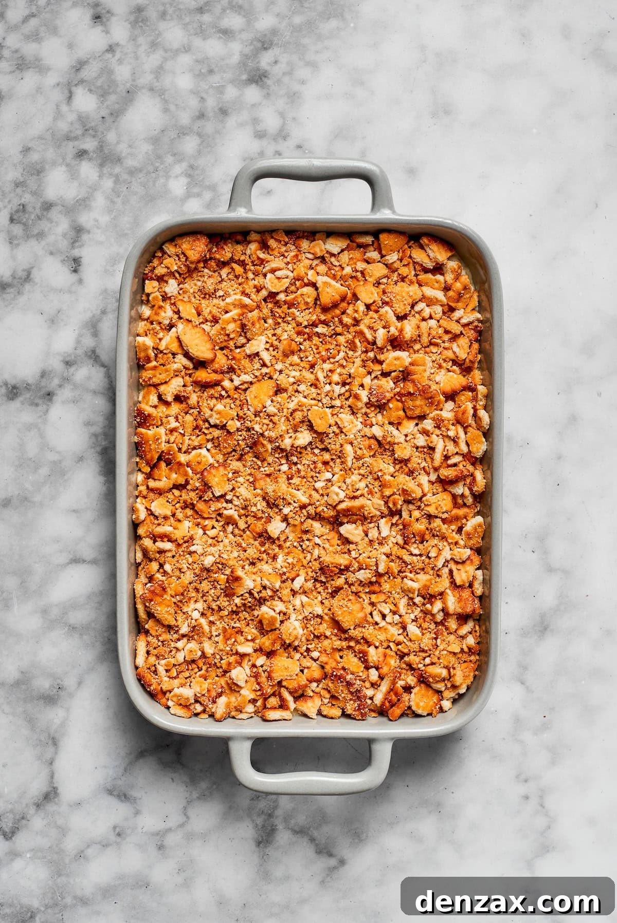 A cooked pan of million dollar chicken casserole.
