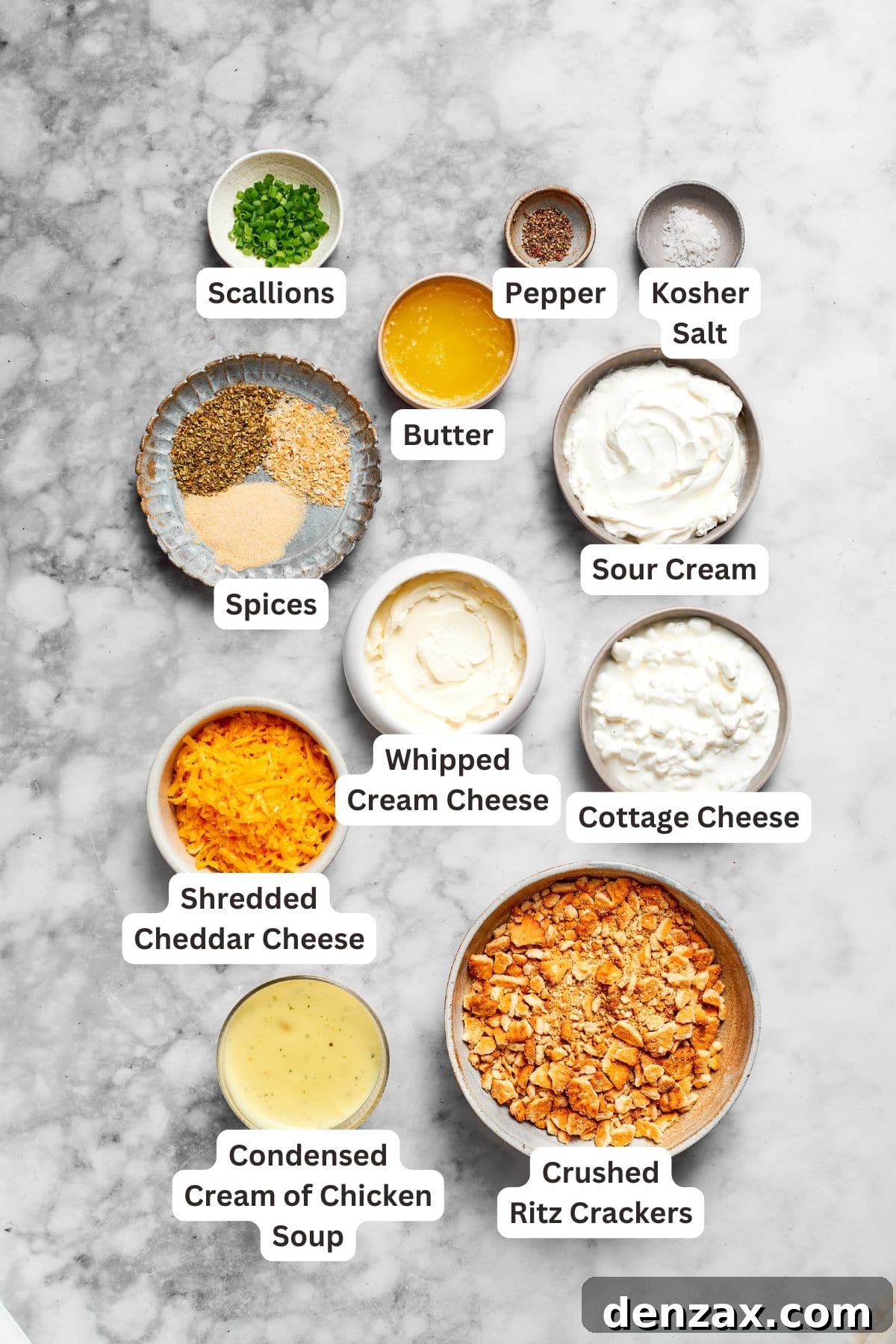 Filling ingredients for million dollar chicken casserole.