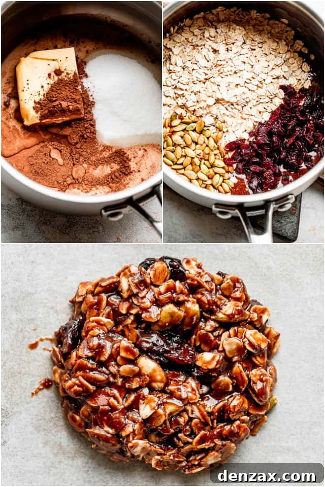 step by step collage of making no-bake cookies