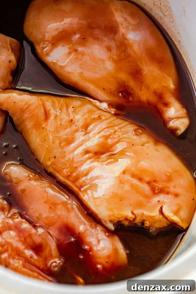 raw chicken breasts covered in barbecue sauce
