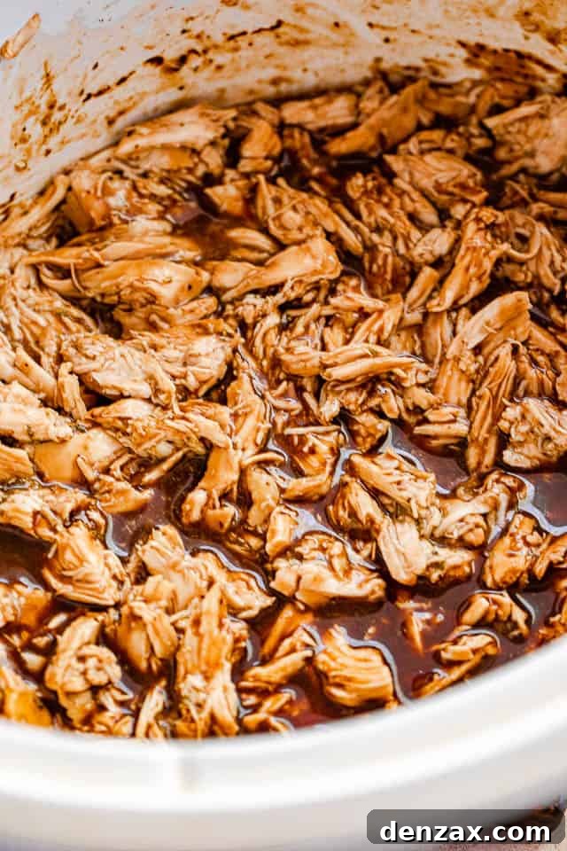 top view of barbecue shredded chicken
