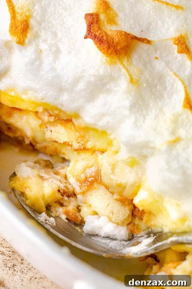 side view of scooping out banana pudding dessert