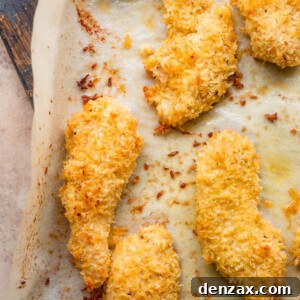 overhead shot of chicken tenders on a baking sheet