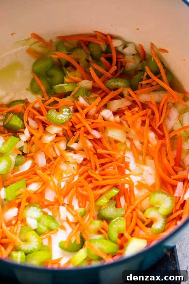 sauteeing vegetables in soup pot