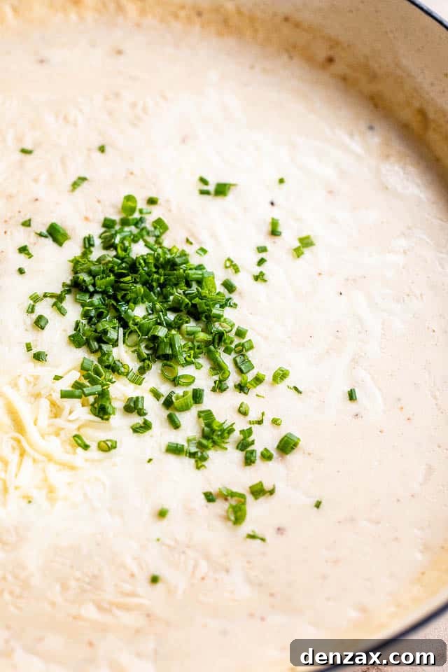 creamy cheese sauce with chopped chives