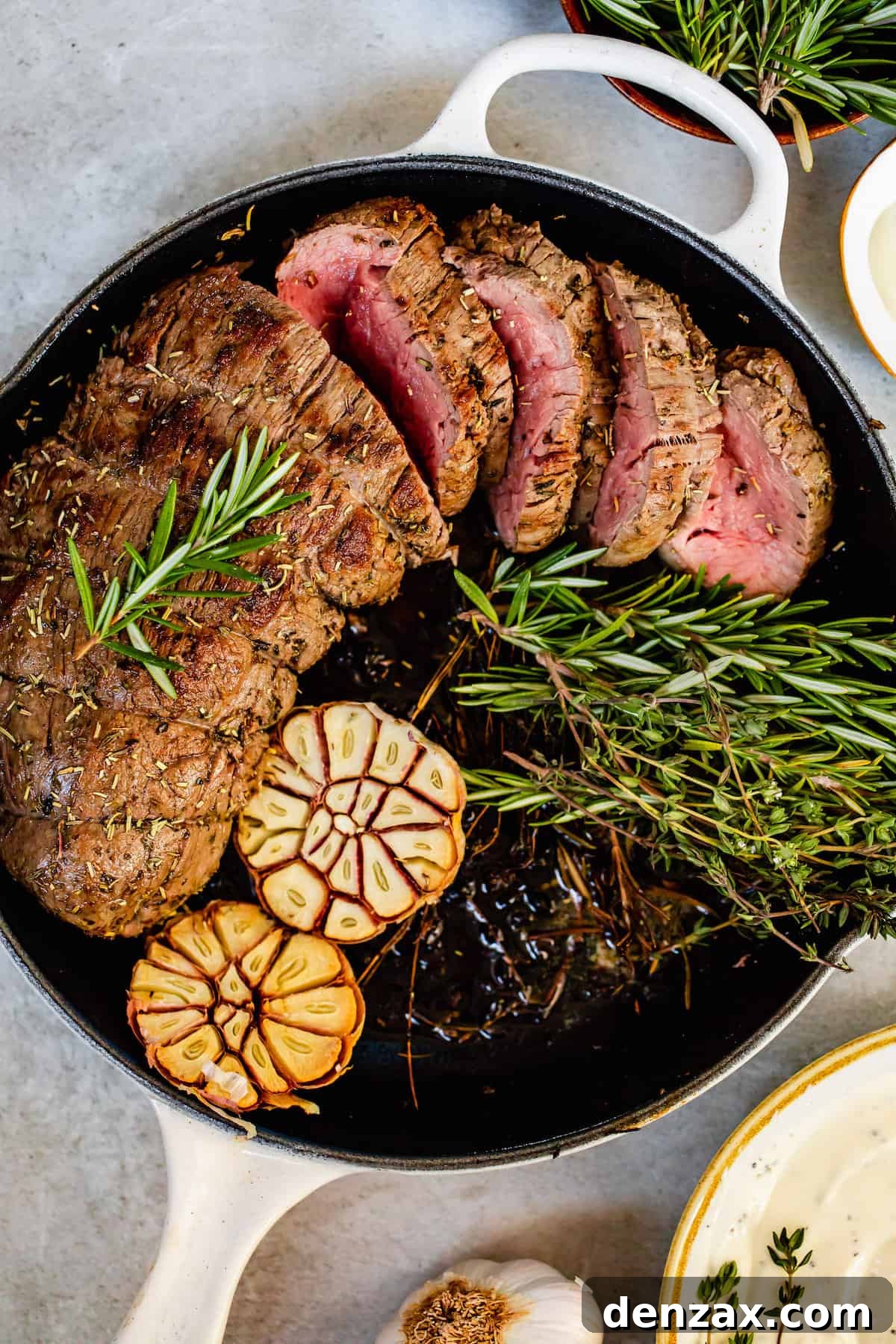 Roasted Beef Tenderloin in a Pan with Garlic and Rosemary
