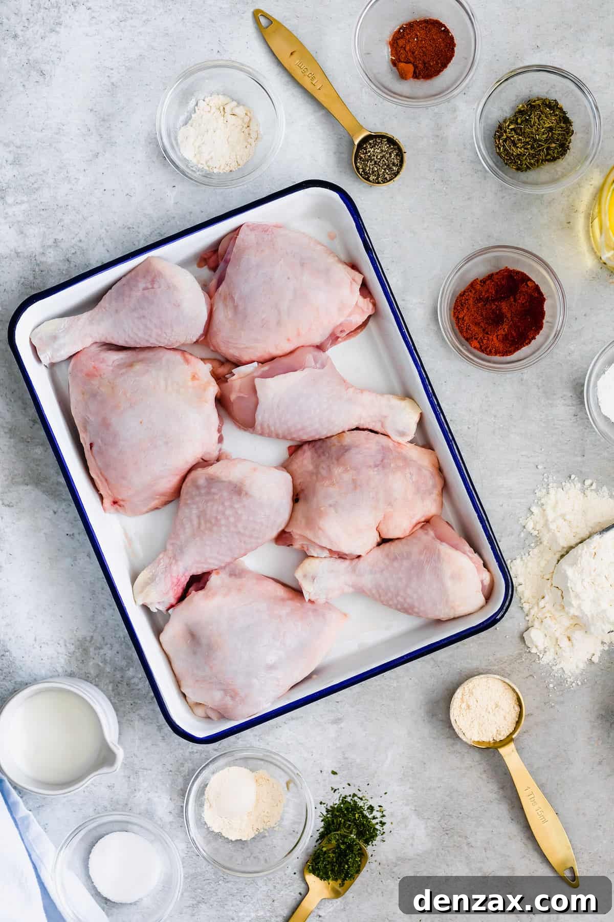 Chicken Pieces in a Pan with Herbs, Spices and Buttermilk