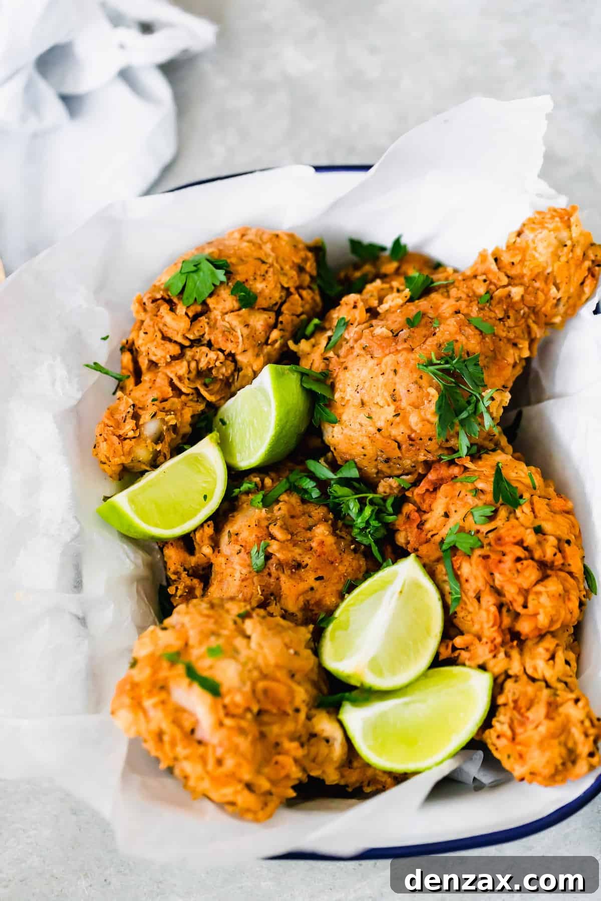 Fried Chicken in a Dish Lined with Parchment Paper