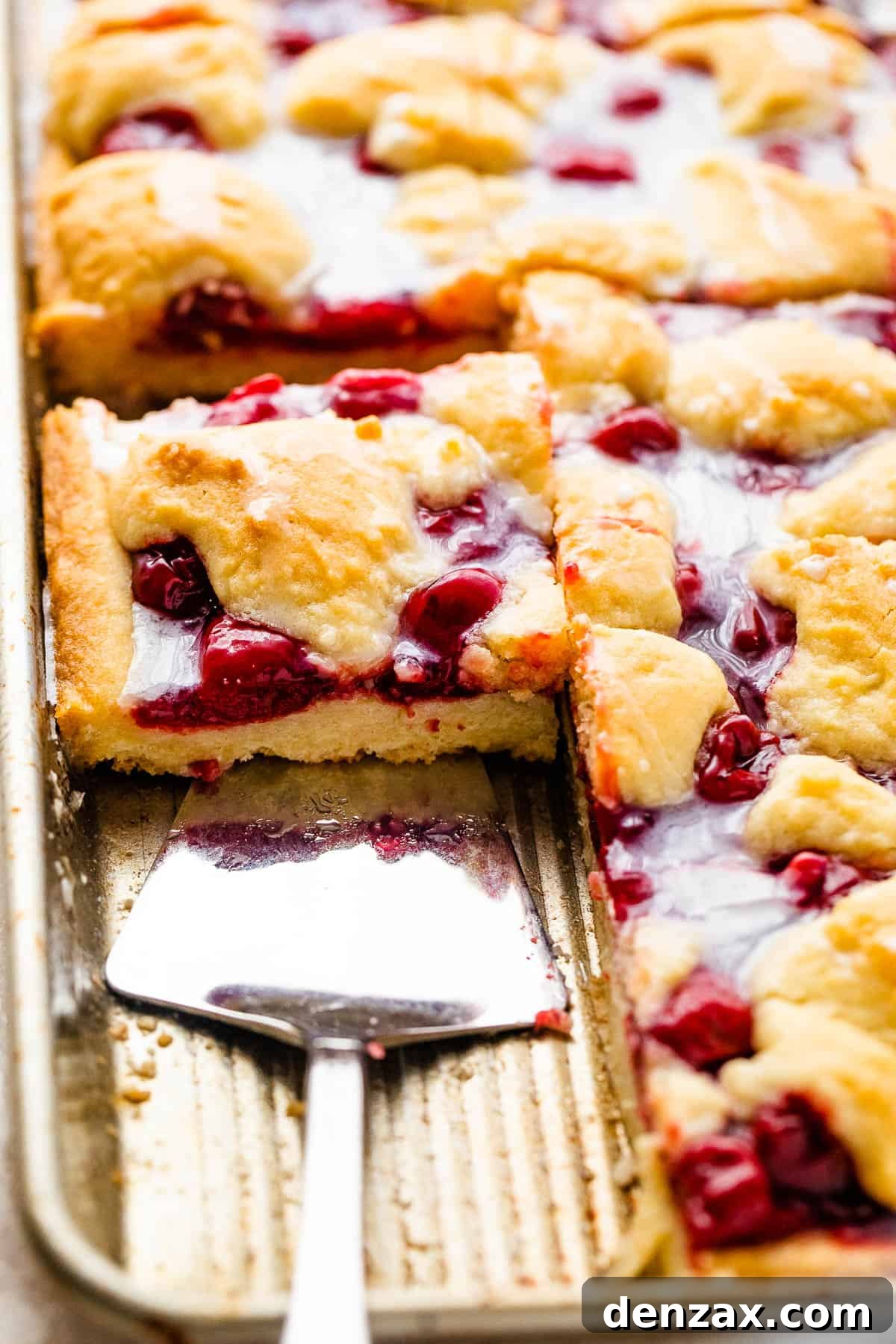 Cherry Kuchen Bars Recipe: Cherry Cake Bars with Streusel 3 Cherry Kuchen Bars Topped with Glaze