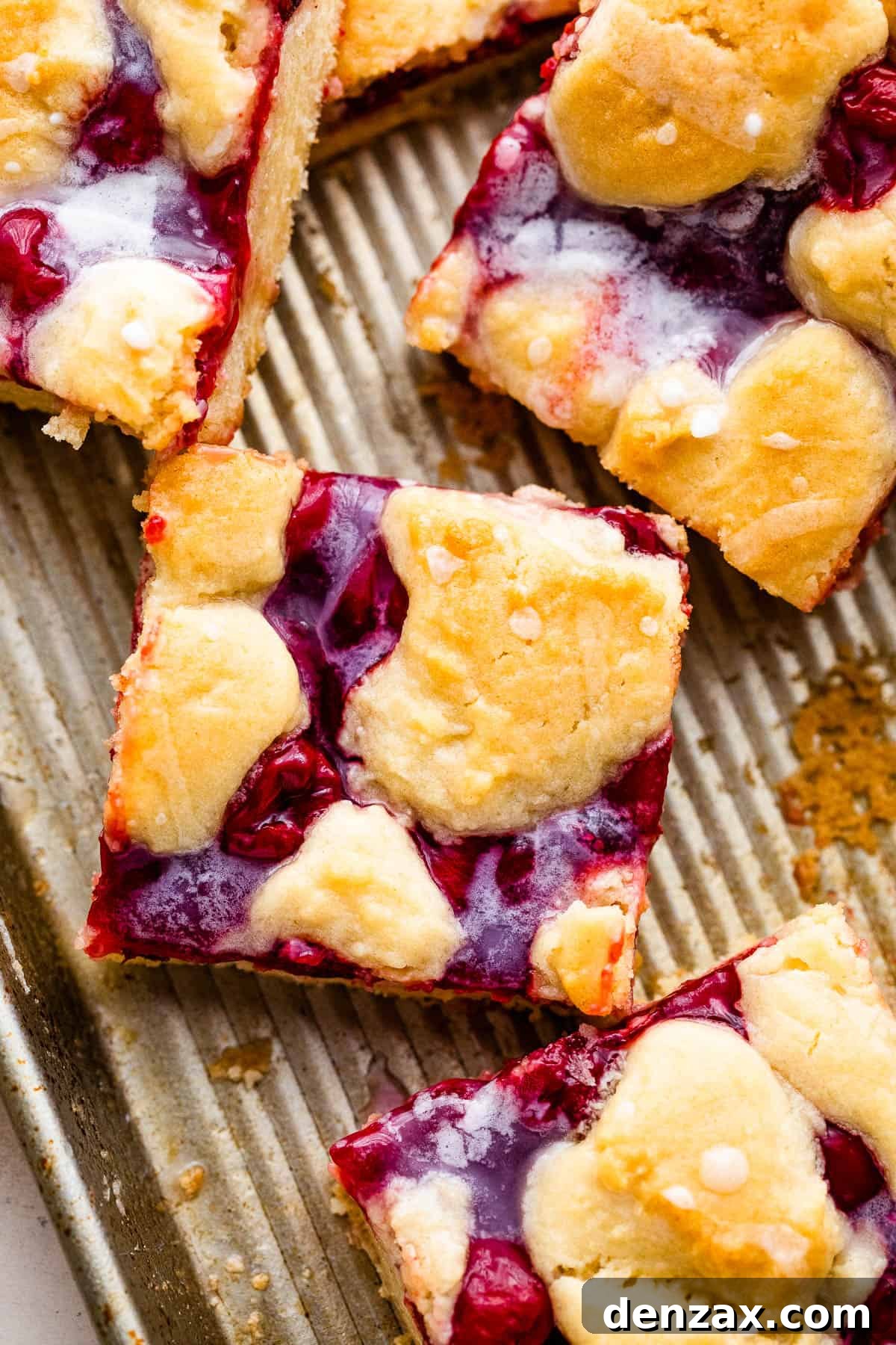 Cherry Kuchen Bars Recipe: Cherry Cake Bars with Streusel 7 Pan of Cherry Kuchen Bars Topped with Glaze