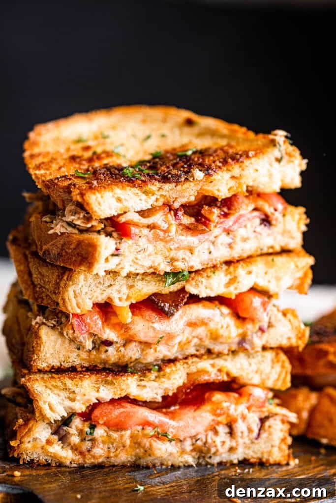 Crispy Tuna Melt Grilled Cheese Sandwich Recipe 7 stacked up four Tuna Sandwiches