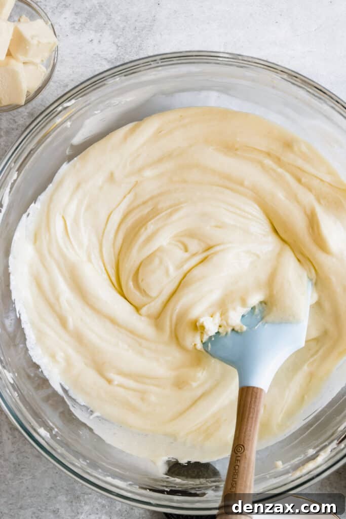 The Mixed Cheesecake Batter in a Bowl Before Food Coloring has been Added
