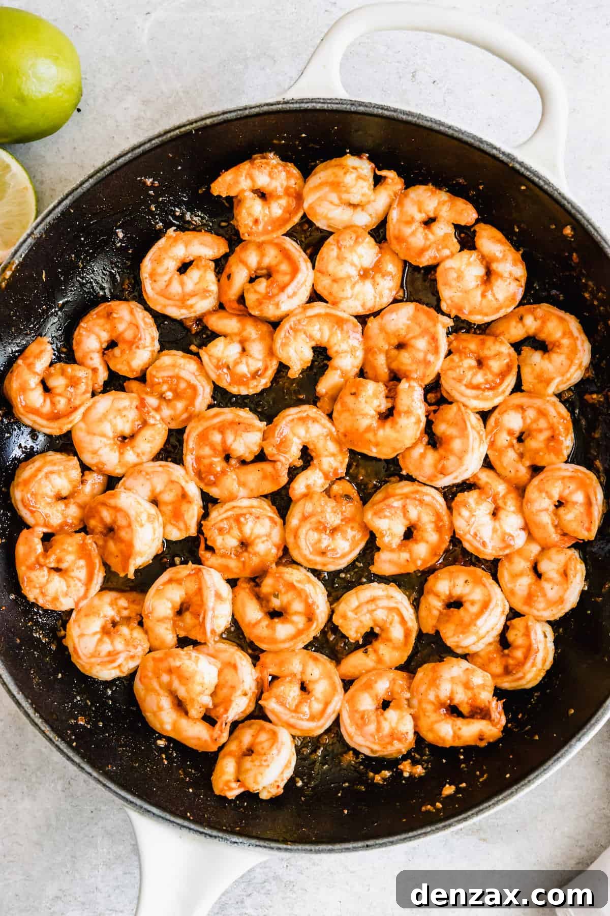 A Skillet Filled with Cooked Shrimp