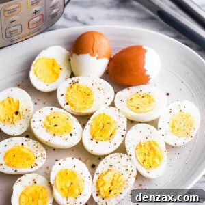 instant pot pressure cooked and a plate of hard boiled halved eggs