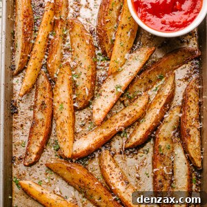 Baking sheet with crispy potato wedges