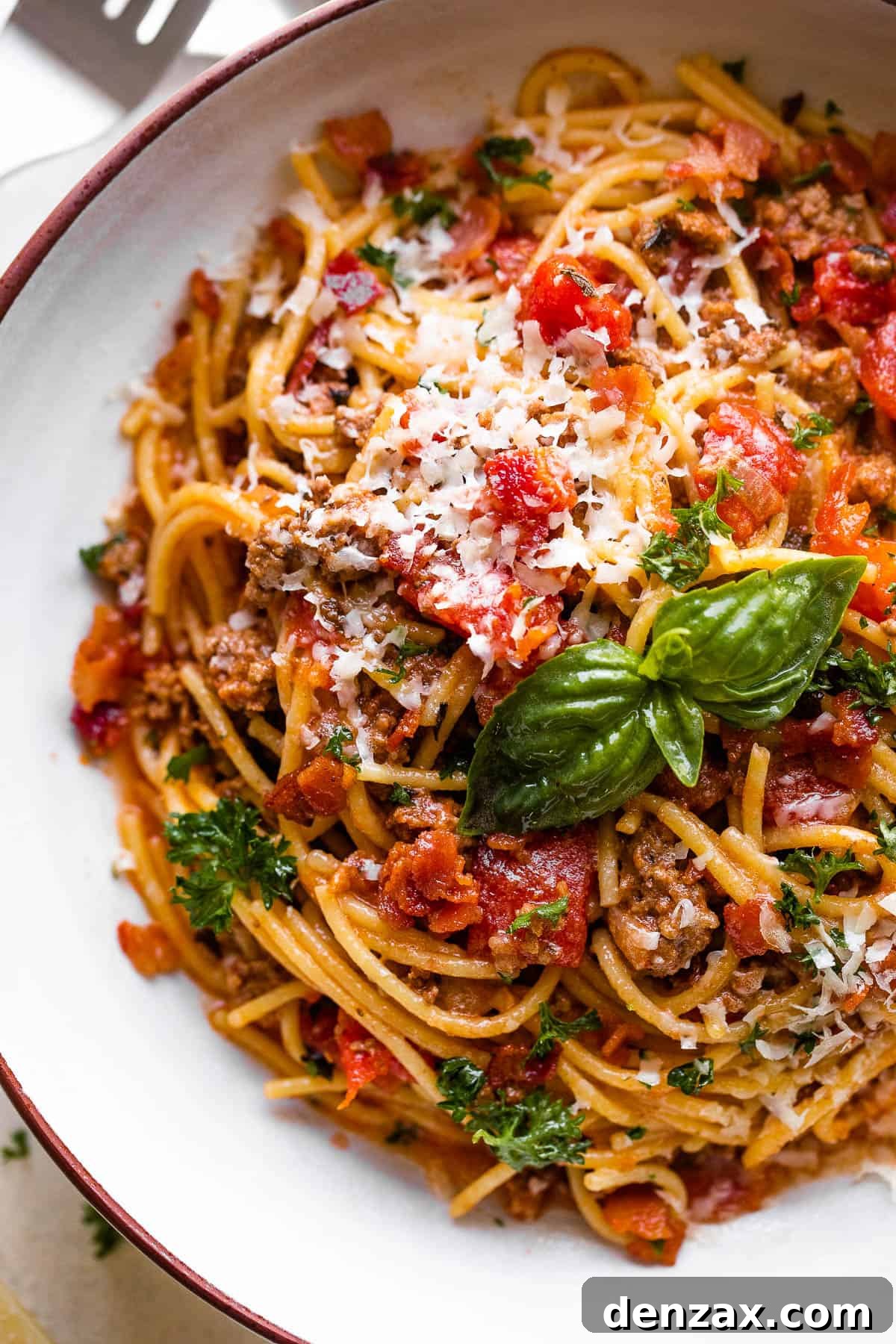 Instant Pot Spaghetti served in a pasta bowl