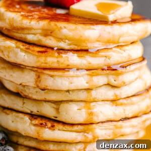 Ultimate Fluffy Pancakes: Light, Tender Breakfast Recipe 2 Close up of fluffy pancakes topped with fresh berries.