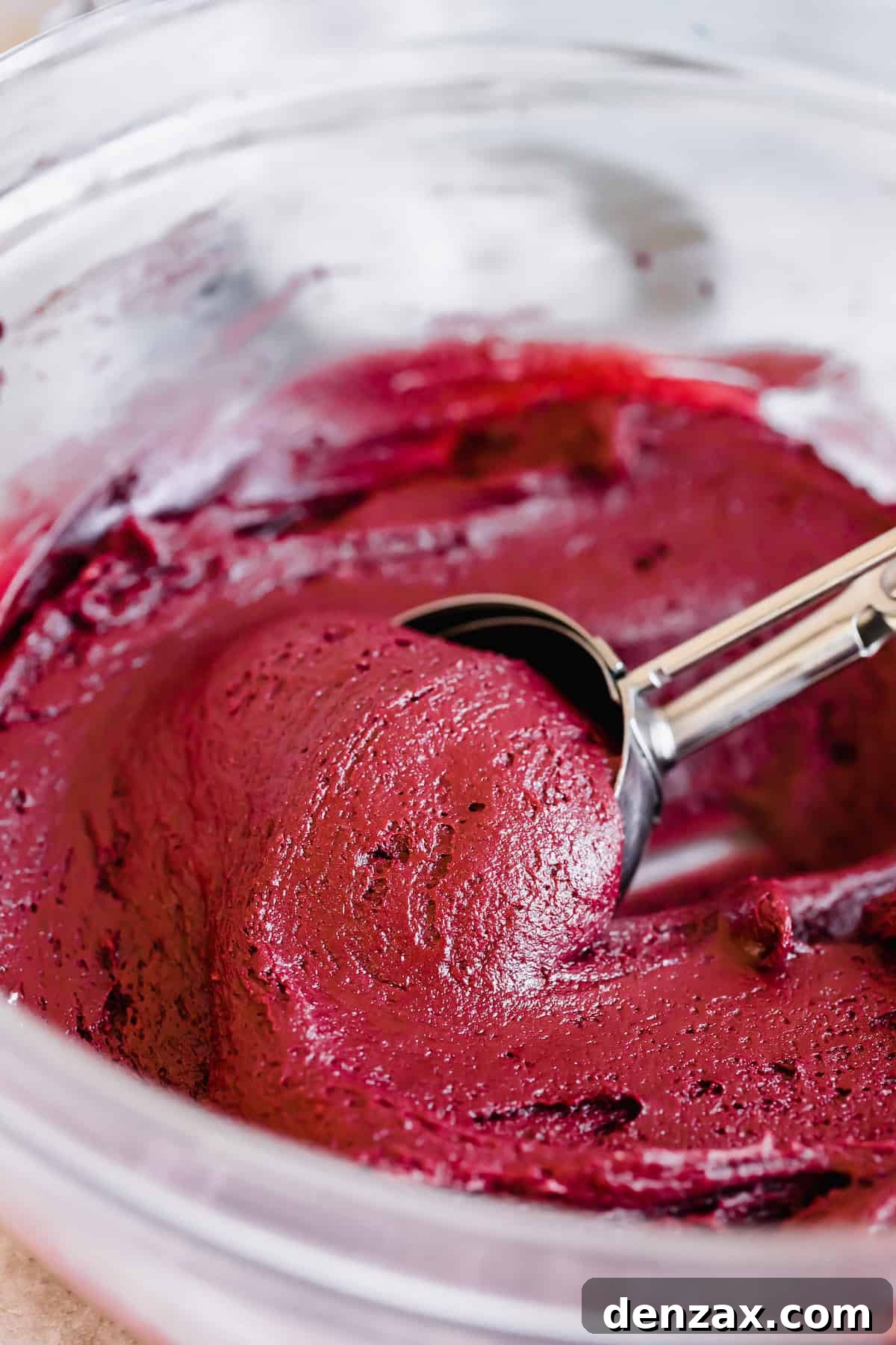 A Close-Up Shot of the Dough for Red Velvet Crinkle Cookies
