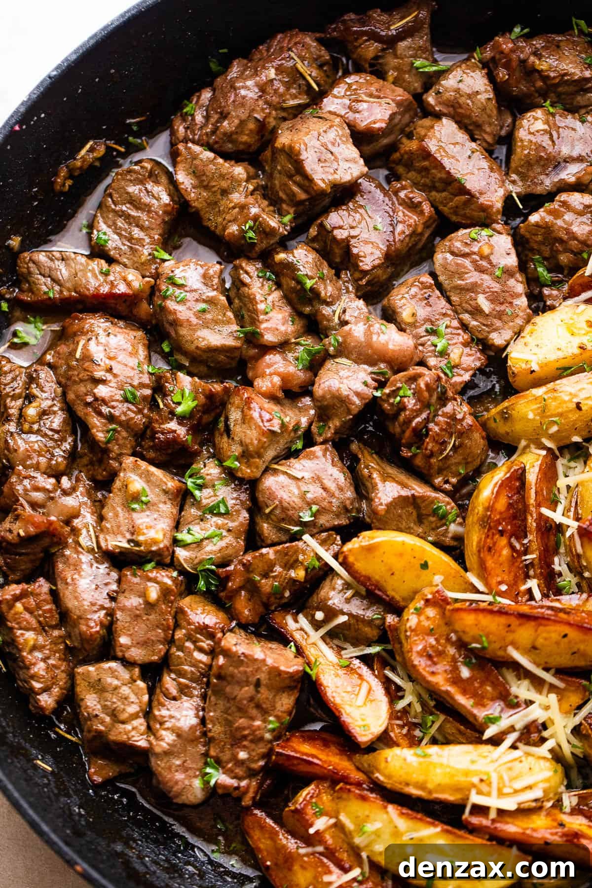 up close photo of browned steak bites