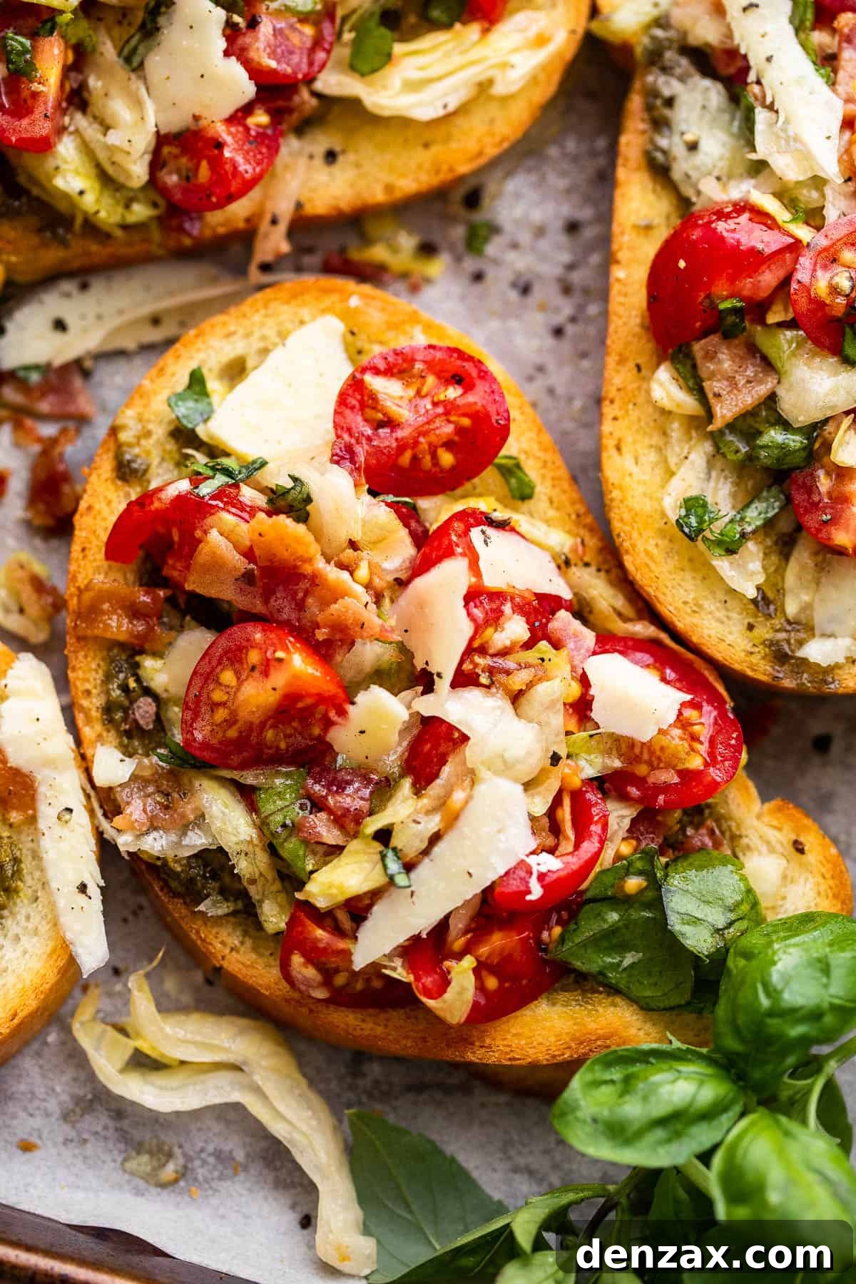 close up shot of a BLT Bruschetta bread recipe.