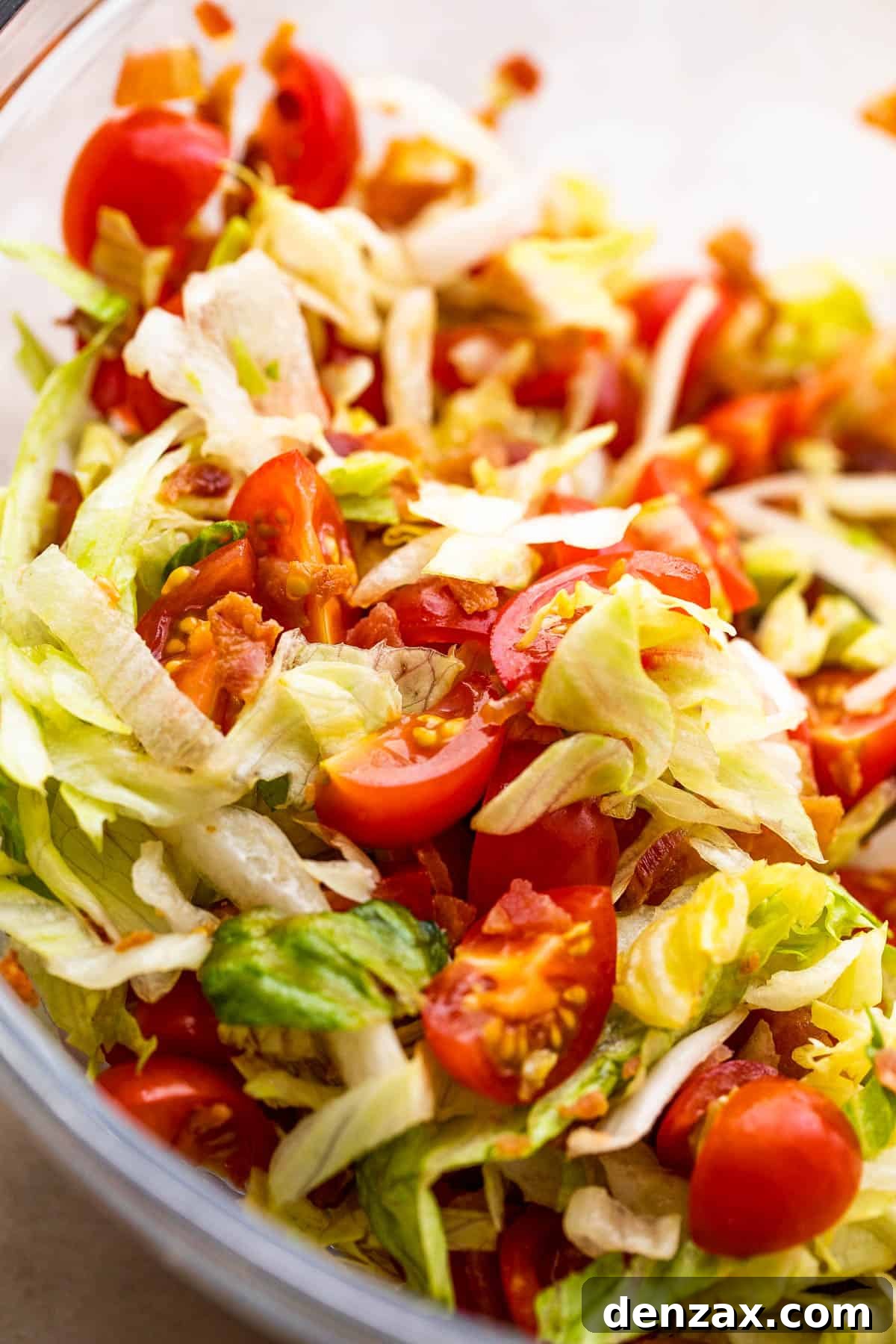 bacon, lettuce, and tomato salad in a glass bowl