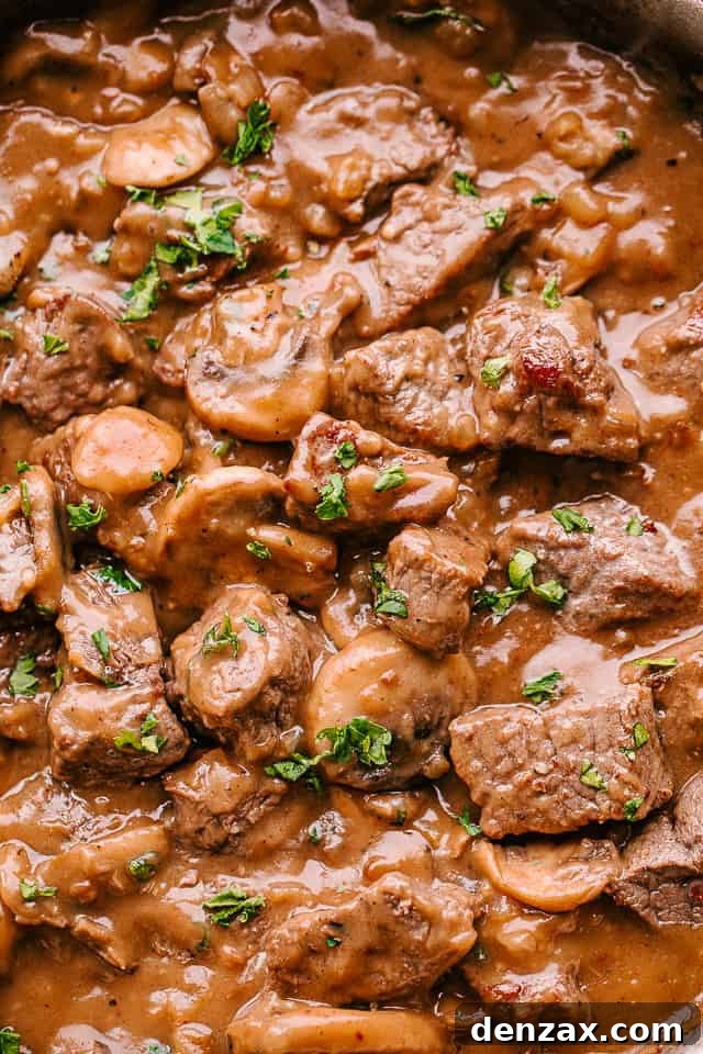 Photo of beef tips in mushroom gravy